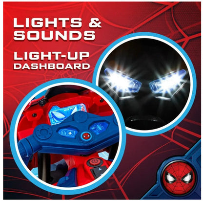 6V Spider-Man Ride-On Motorcycle Toy for Kids Ages 3+ with Rechargeable Battery