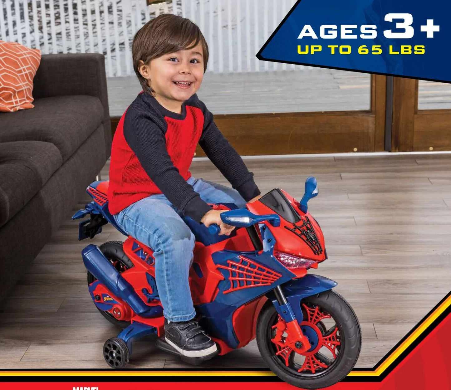 Spider-Man 6V Rechargeable Ride-On Motorcycle Toy for Kids Ages 3 and Up