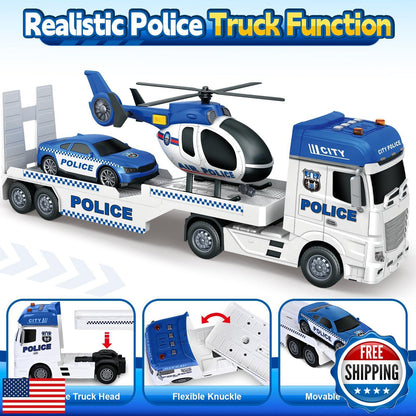 25-Inch Large Police Truck Toy with Racing Car for Toddler Boys