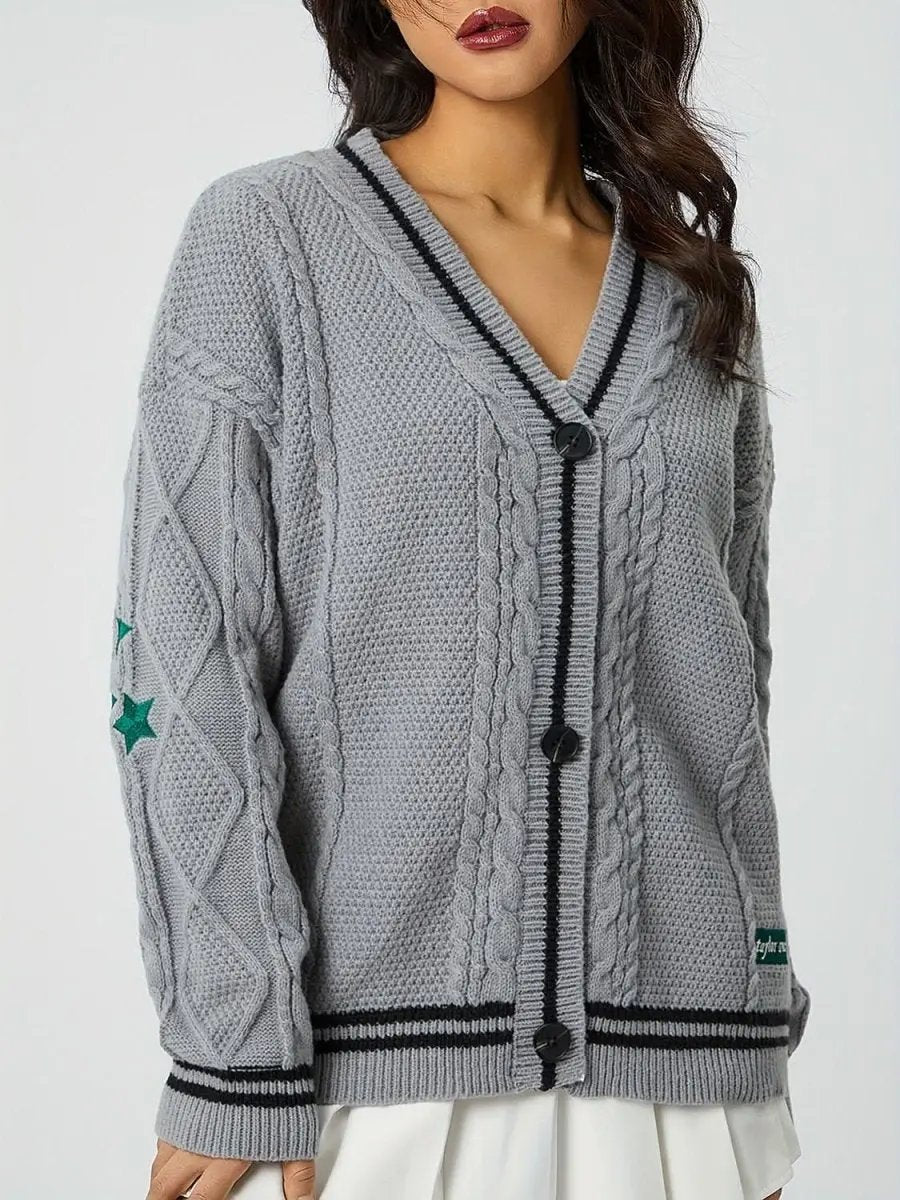 Sweaters Trendsi Star Embroidered Women's V-Neck Cardigan Long Sleeve Stylish Wear