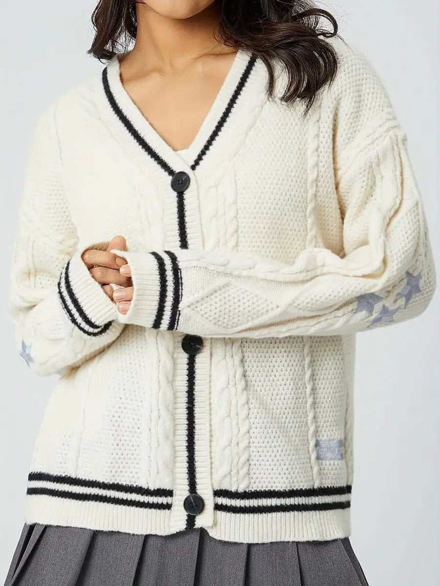 Sweaters Trendsi Star Embroidered Women's V-Neck Cardigan Long Sleeve Stylish Wear
