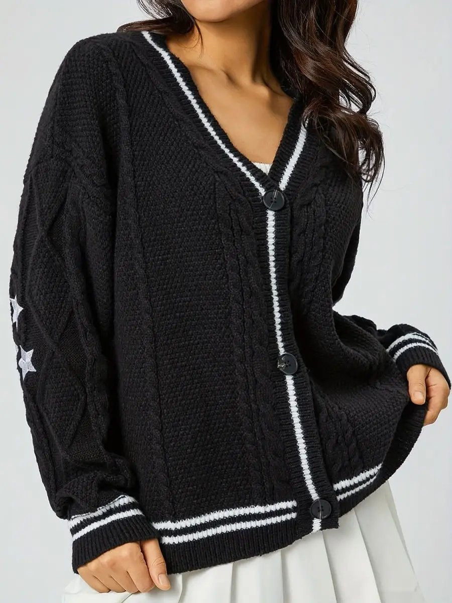 Sweaters Trendsi Star Embroidered Women's V-Neck Cardigan Long Sleeve Stylish Wear