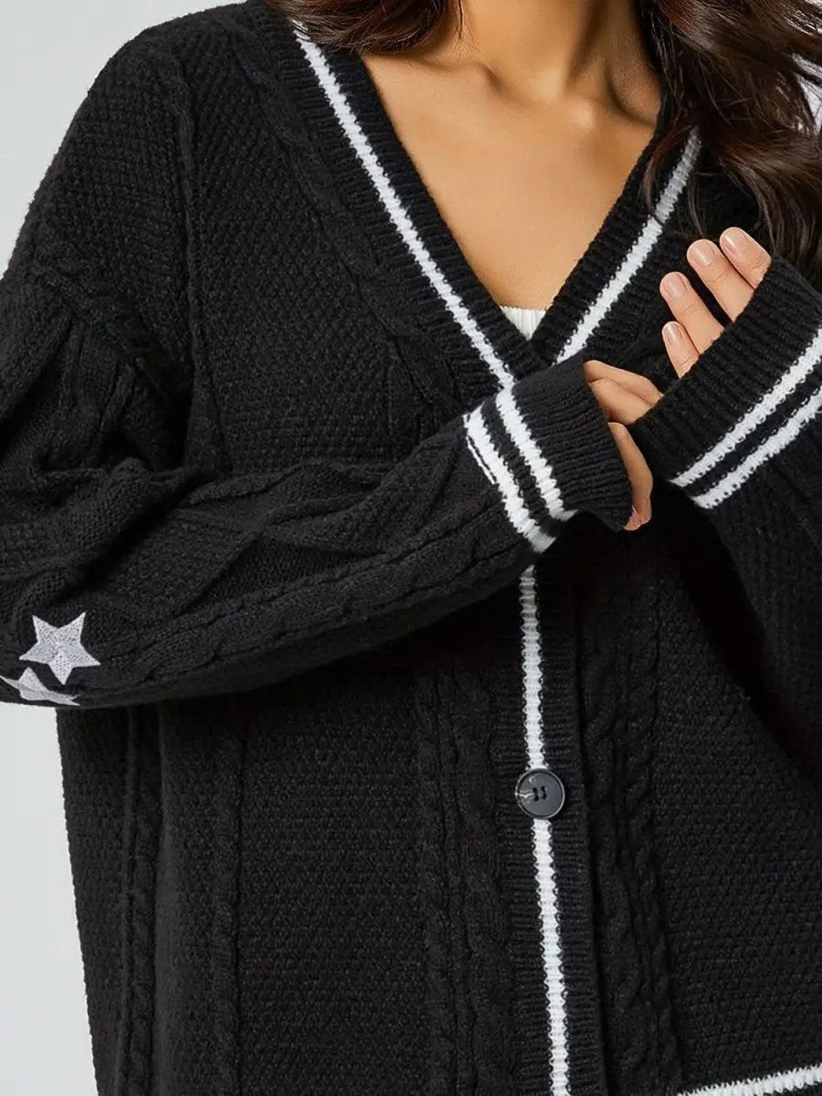 Sweaters Trendsi Star Embroidered Women's V-Neck Cardigan Long Sleeve Stylish Wear