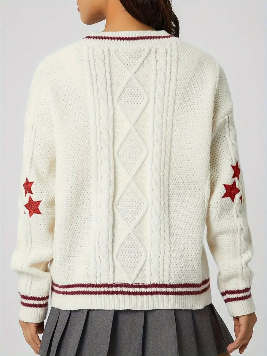 Sweaters Trendsi Star Embroidered Women's V-Neck Cardigan Long Sleeve Stylish Wear
