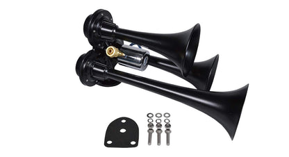 Stealth Black Caboose 12/24 Volt Air Horn with 3 Trumpets and Unique Tone