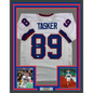Framed Autographed/Signed Steve Tasker 35x39 Buffalo White Football Jersey JSA COA