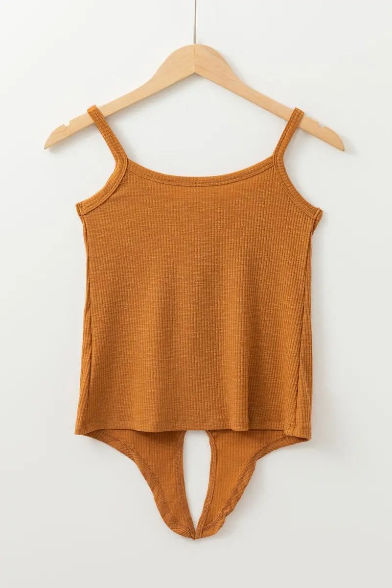 Love Salve Yellow Ribbed Tank Top With Knot Front — Casual Summer Wear