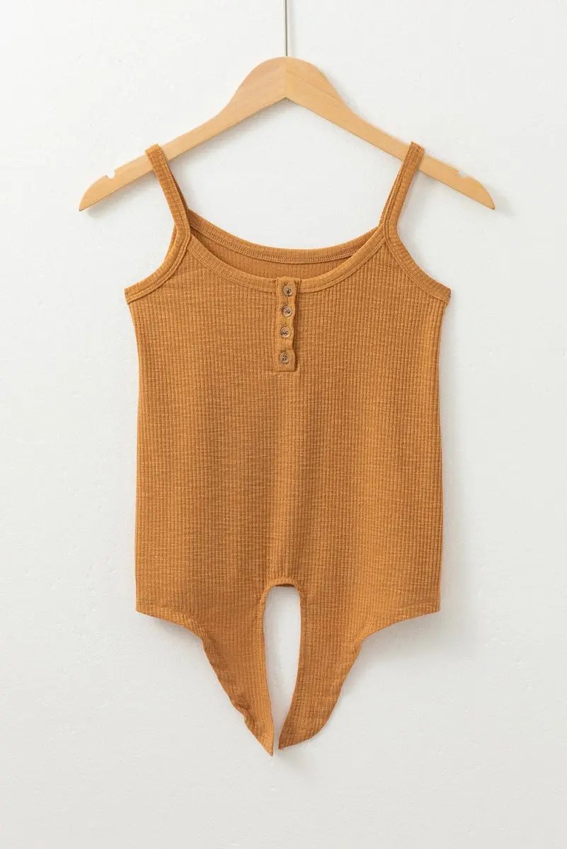 Love Salve Yellow Ribbed Tank Top With Knot Front — Casual Summer Wear