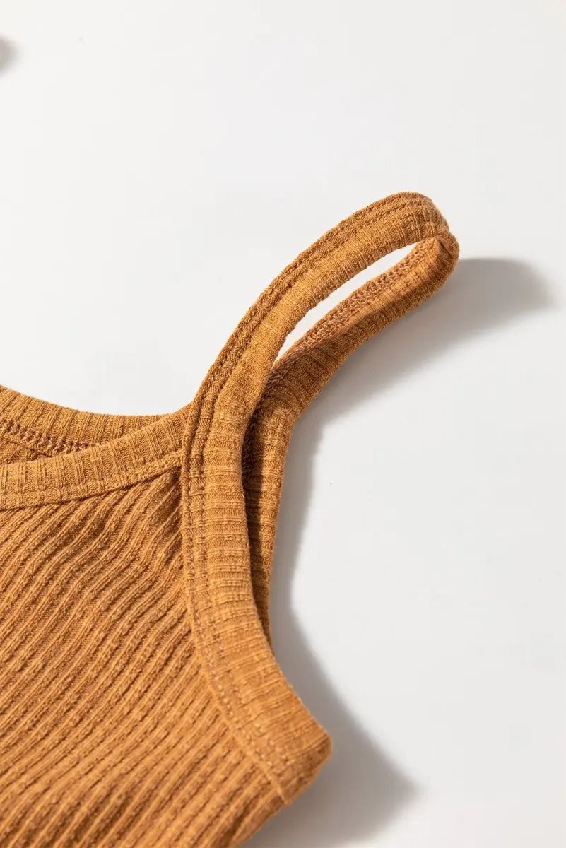 Love Salve Yellow Ribbed Tank Top With Knot Front — Casual Summer Wear