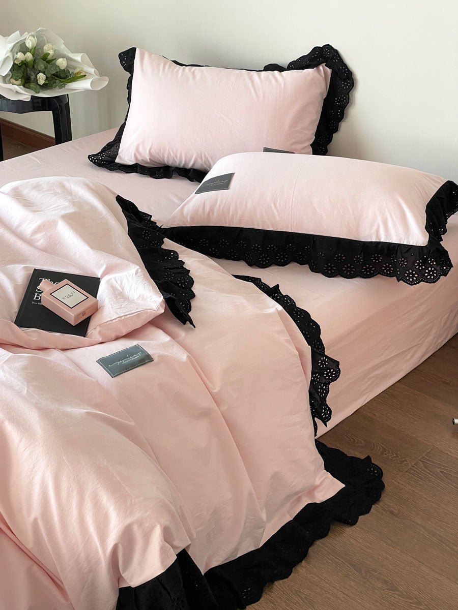 Strawberry Black Lace Ruffle Bedding Set