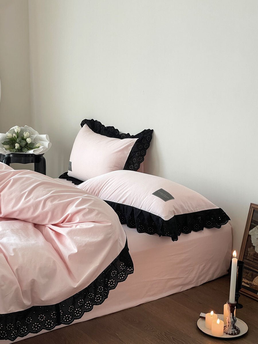 Strawberry Black Lace Ruffle Bedding Set