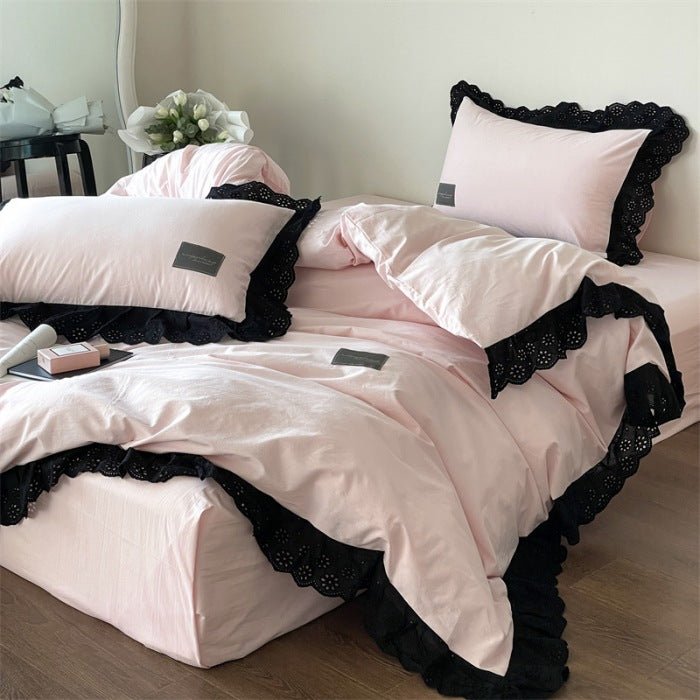 Strawberry Black Lace Ruffle Bedding Set