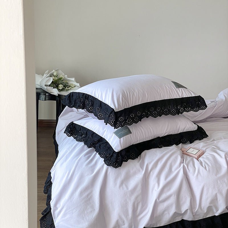 Strawberry Black Lace Ruffle Bedding Set