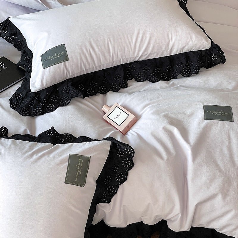 Strawberry Black Lace Ruffle Bedding Set