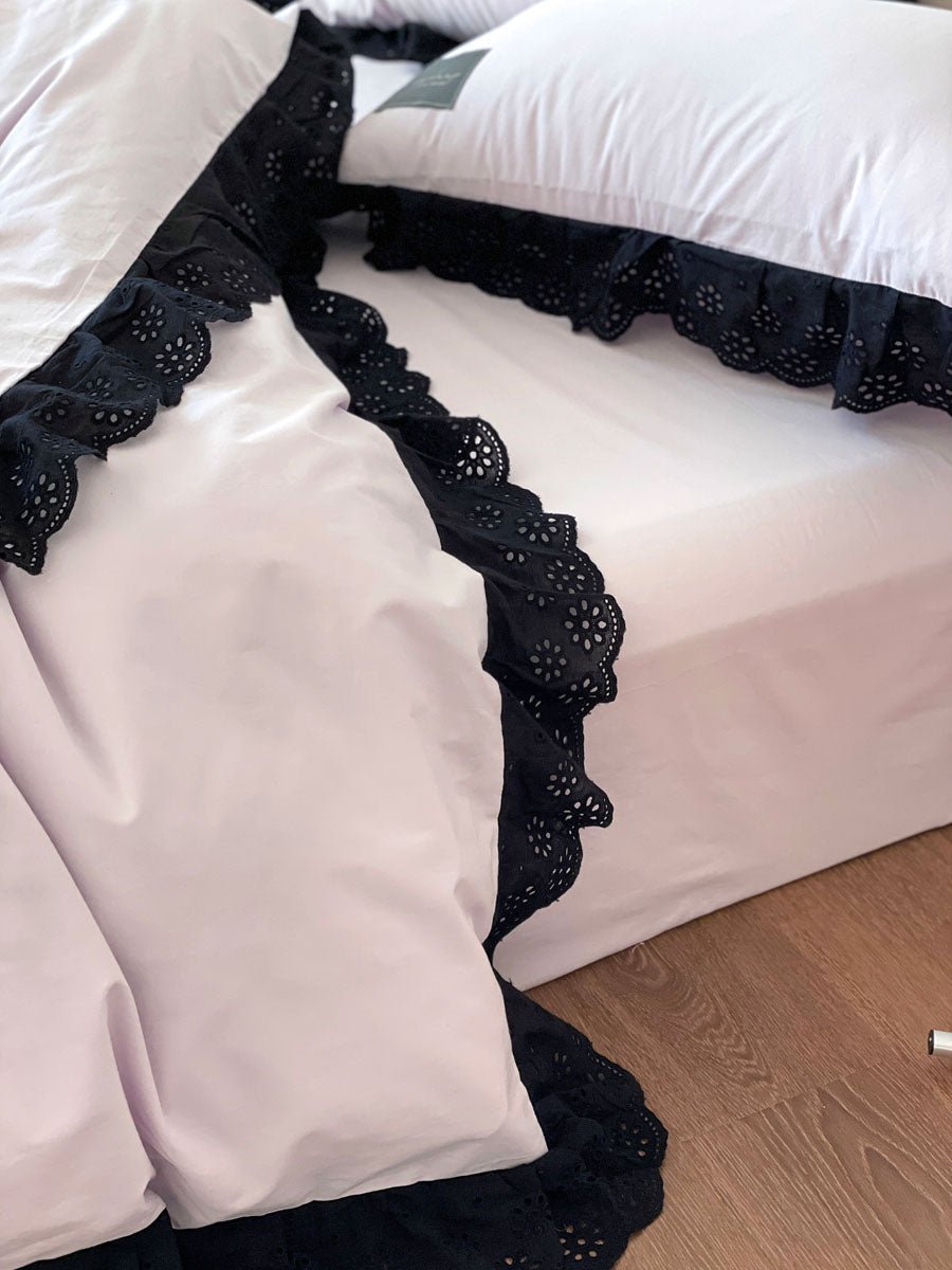 Strawberry Black Lace Ruffle Bedding Set