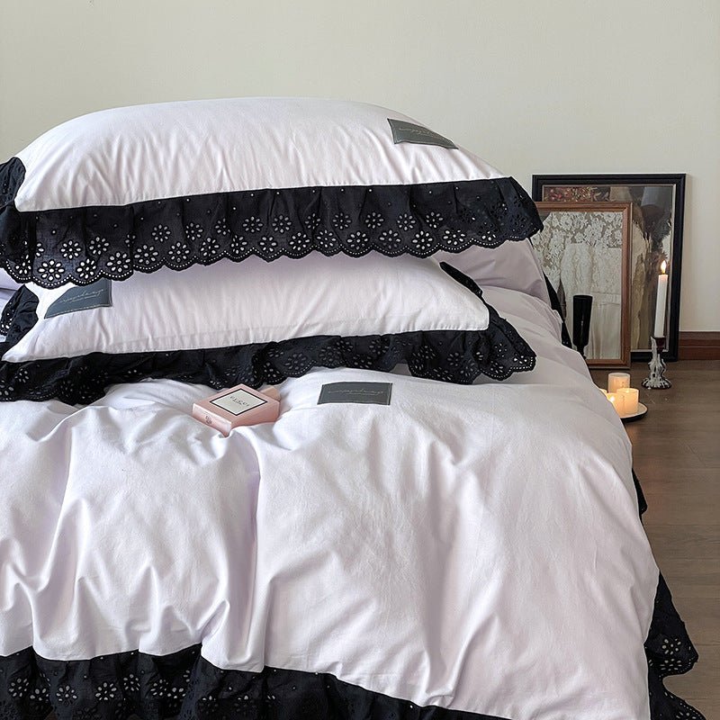 Strawberry Black Lace Ruffle Bedding Set