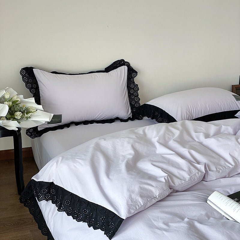 Strawberry Black Lace Ruffle Bedding Set