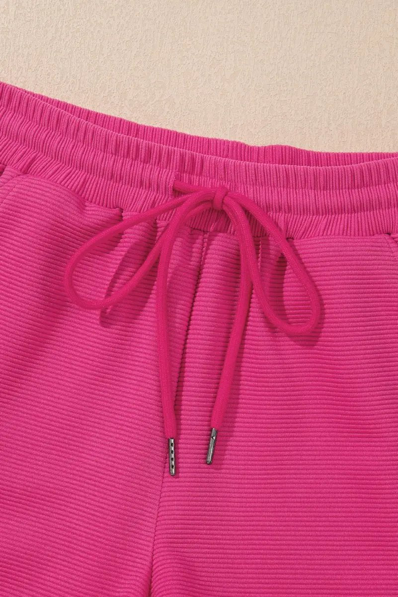 Accessories Love Salve Pink Striped Set Women's Casual Summer Outfit Set - Flutter Sleeves, Zipped Collar
