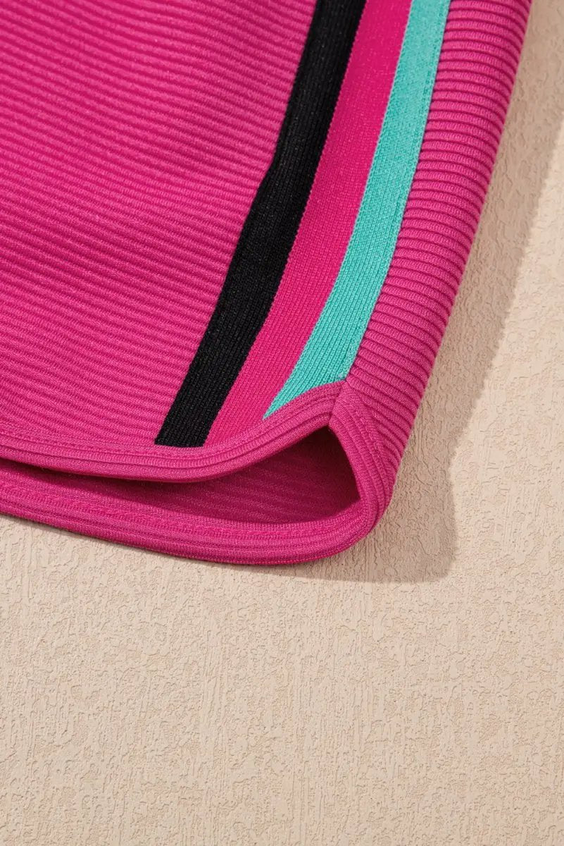 Accessories Love Salve Pink Striped Set Women's Casual Summer Outfit Set - Flutter Sleeves, Zipped Collar