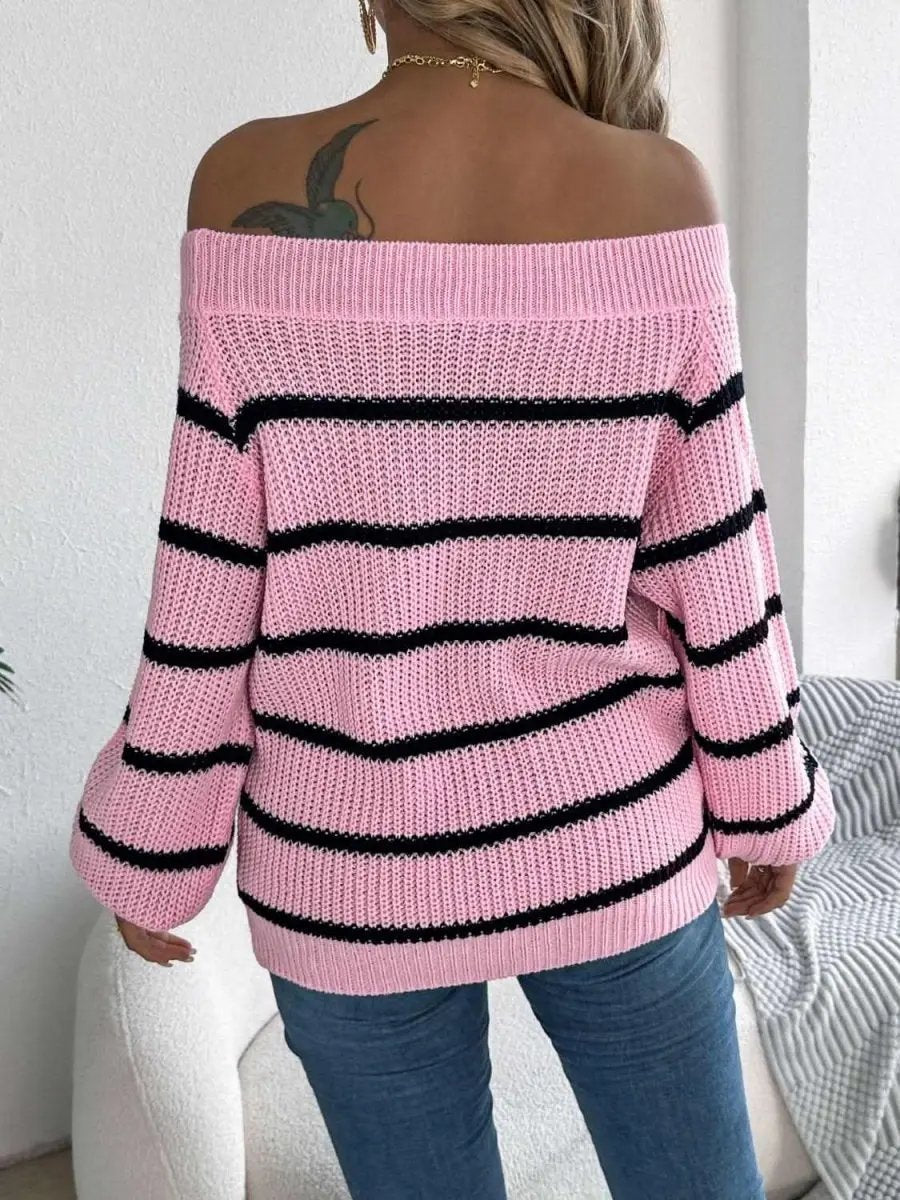 Sweaters Trendsi Striped Off-Shoulder Women's Sweater: Chic Long Sleeve Top