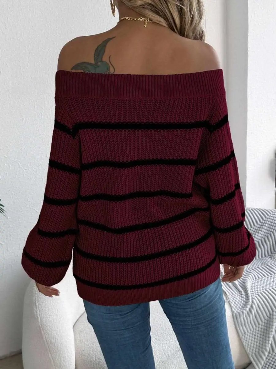 Sweaters Trendsi Striped Off-Shoulder Women's Sweater: Chic Long Sleeve Top