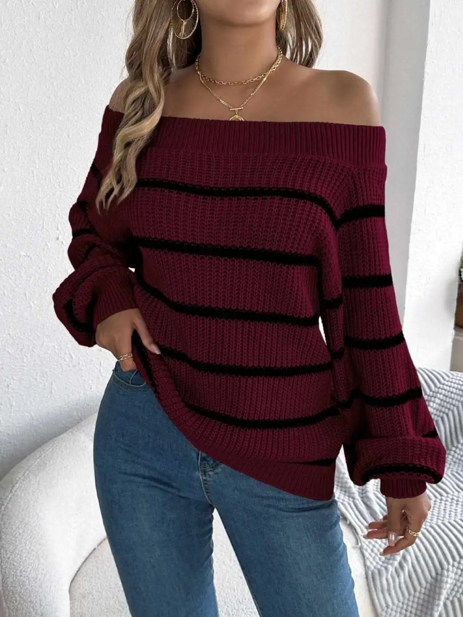 Sweaters Trendsi Striped Off-Shoulder Women's Sweater: Chic Long Sleeve Top