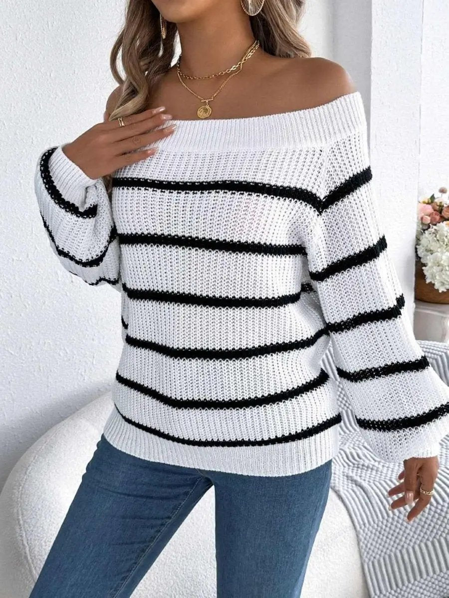 Sweaters Trendsi Striped Off-Shoulder Women's Sweater: Chic Long Sleeve Top