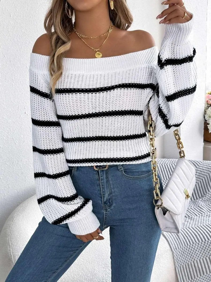 Sweaters Trendsi Striped Off-Shoulder Women's Sweater: Chic Long Sleeve Top