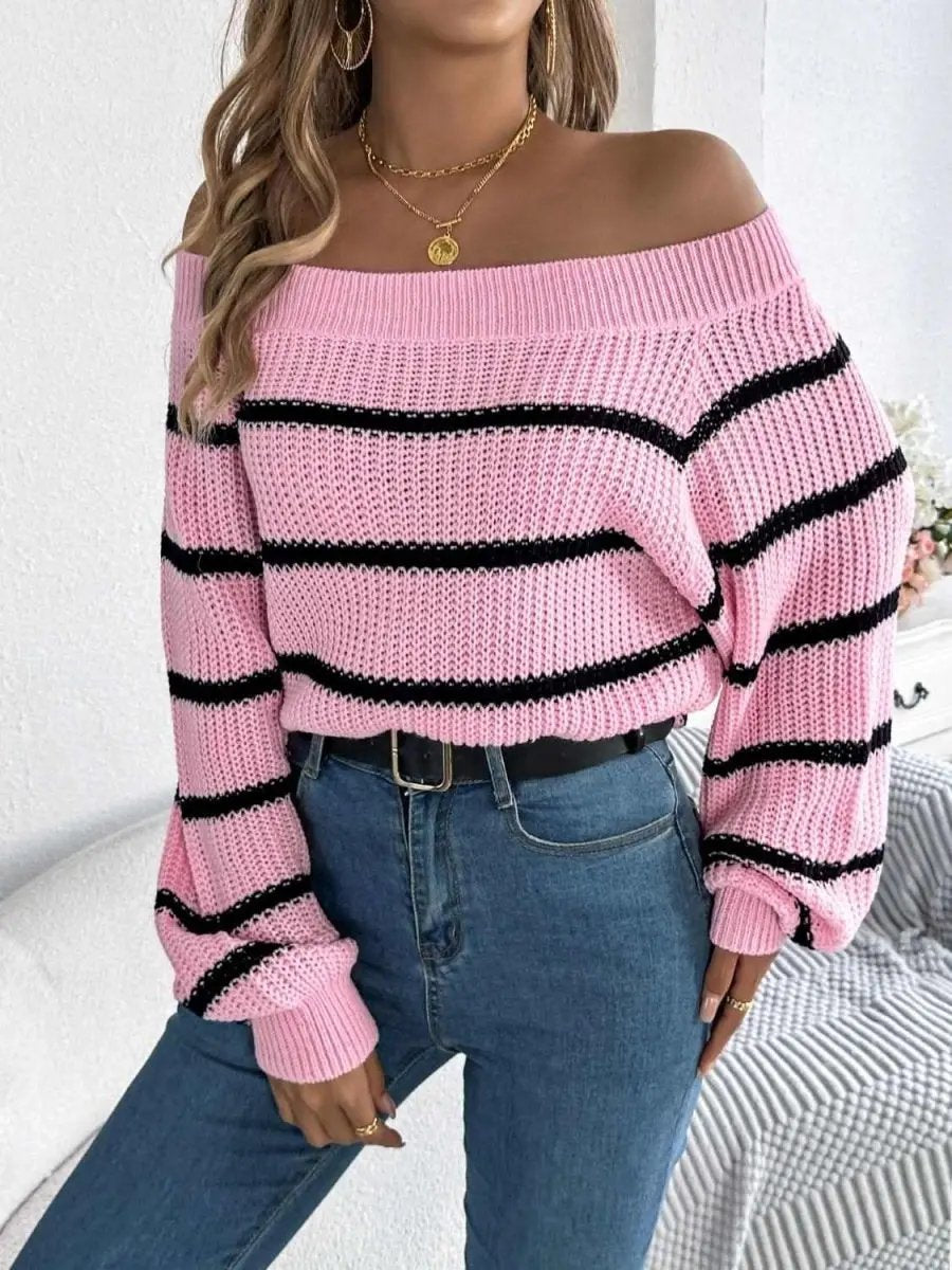Sweaters Trendsi Striped Off-Shoulder Women's Sweater: Chic Long Sleeve Top