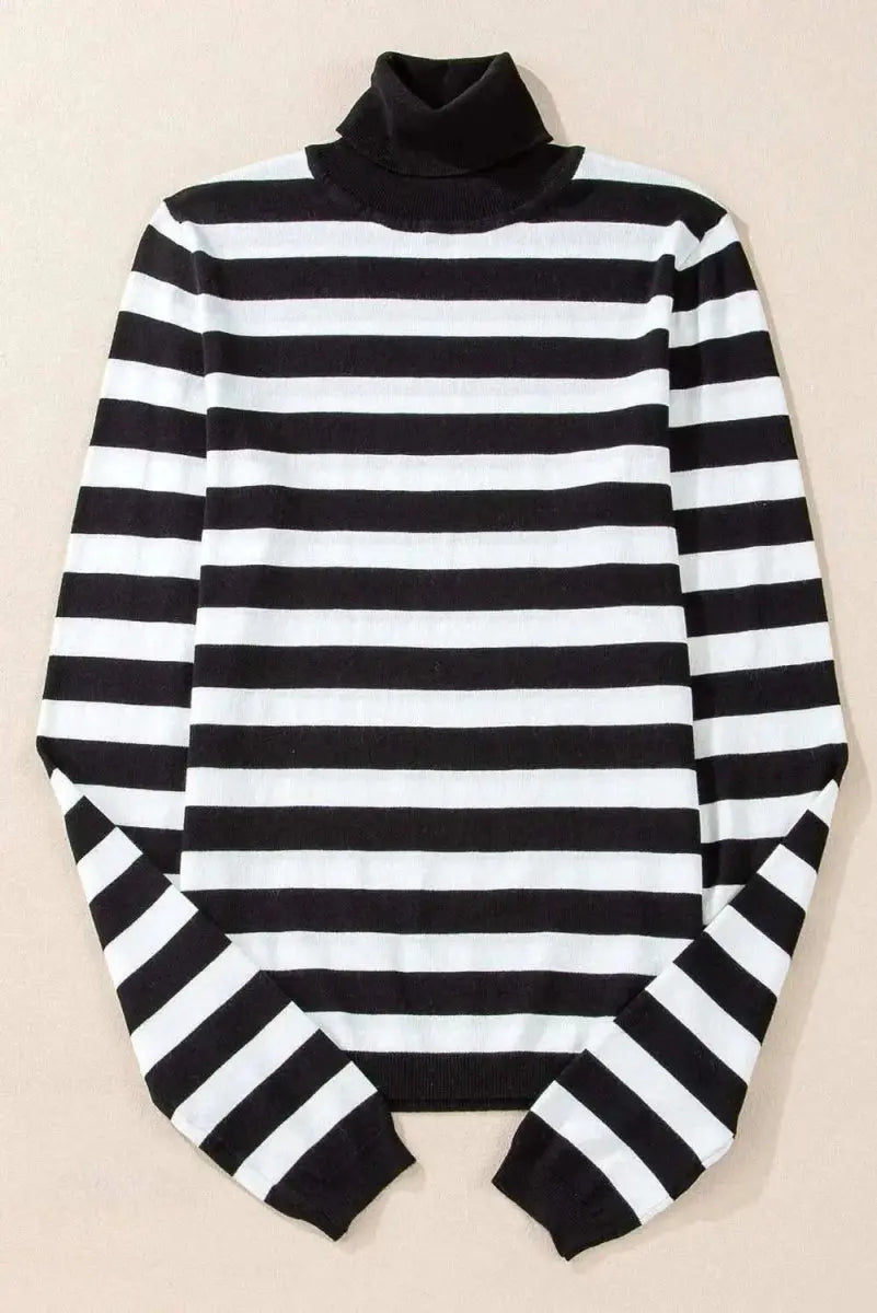 Sweaters Trendsi Striped Turtleneck Women's Long Sleeve Knit Top - Comfortable Wear