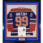 Framed Autographed/Signed Wayne Gretzky 35x39 Edmonton Blue Hockey Jersey PSA/DNA COA/LOA