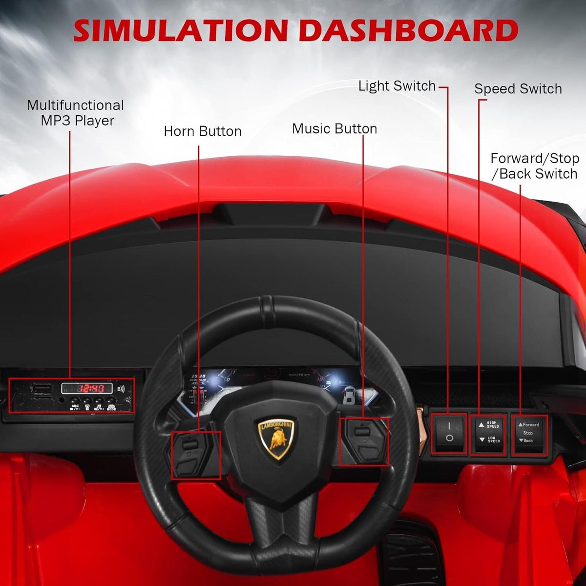 Licensed 12V Lamborghini Ride-On Car for Toddlers with Safety and Fun Features