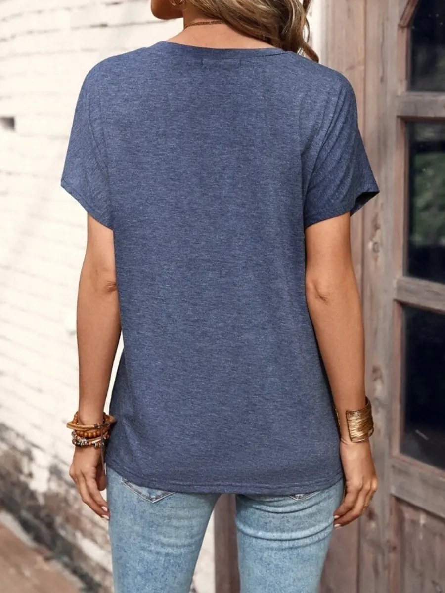 Half Button Top Women's Stylish Short Sleeve Casual Blouse Comfortable Wear