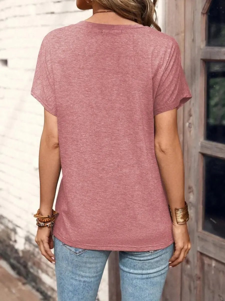 Half Button Top Women's Stylish Short Sleeve Casual Blouse Comfortable Wear