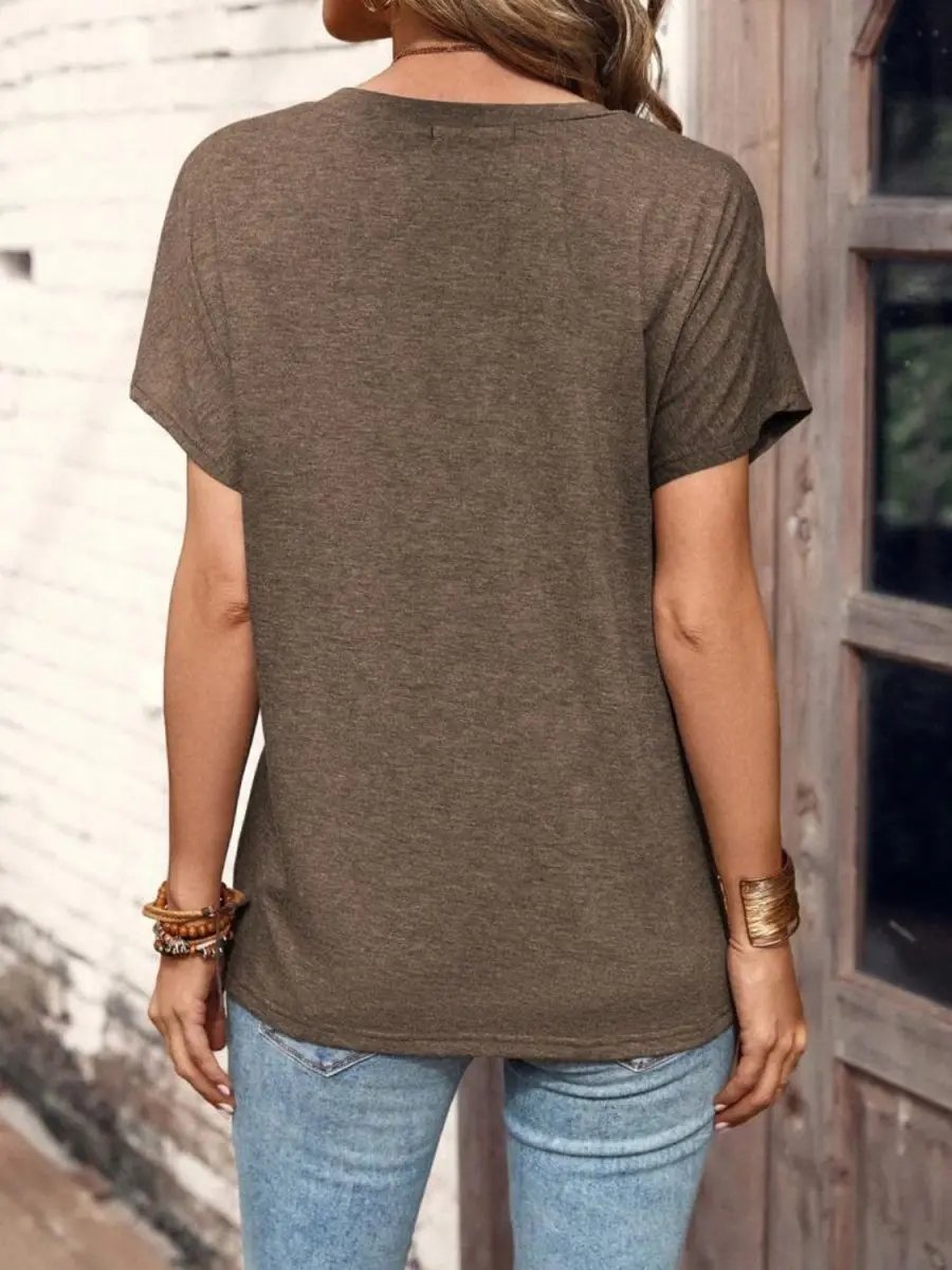 Half Button Top Women's Stylish Short Sleeve Casual Blouse Comfortable Wear