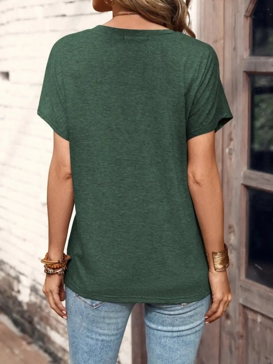 Half Button Top Women's Stylish Short Sleeve Casual Blouse Comfortable Wear