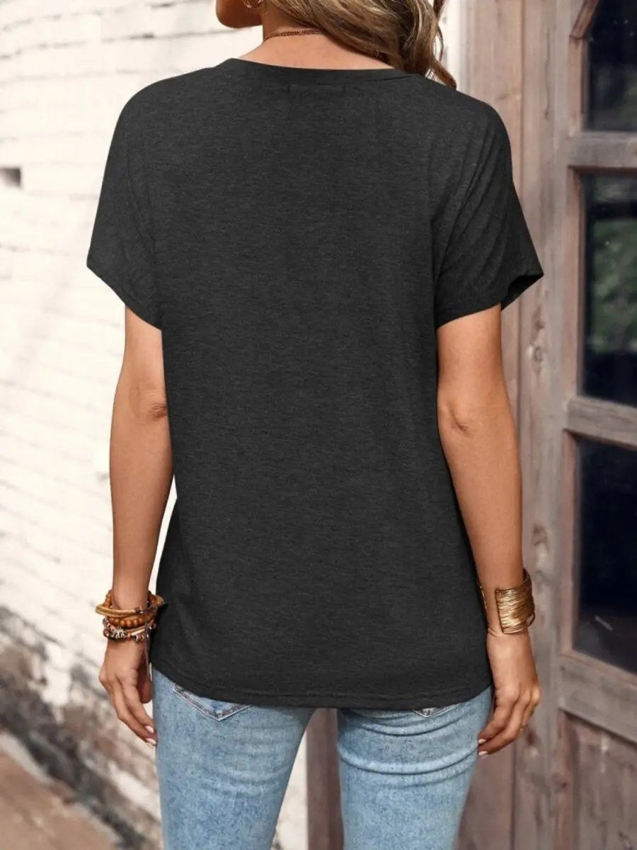 Half Button Top Women's Stylish Short Sleeve Casual Blouse Comfortable Wear