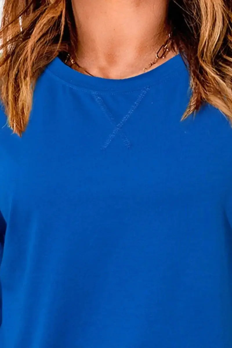 T-Shirts Trendsi Slit Round Neck Tee Women's Casual Top Half Sleeve Soft Fabric