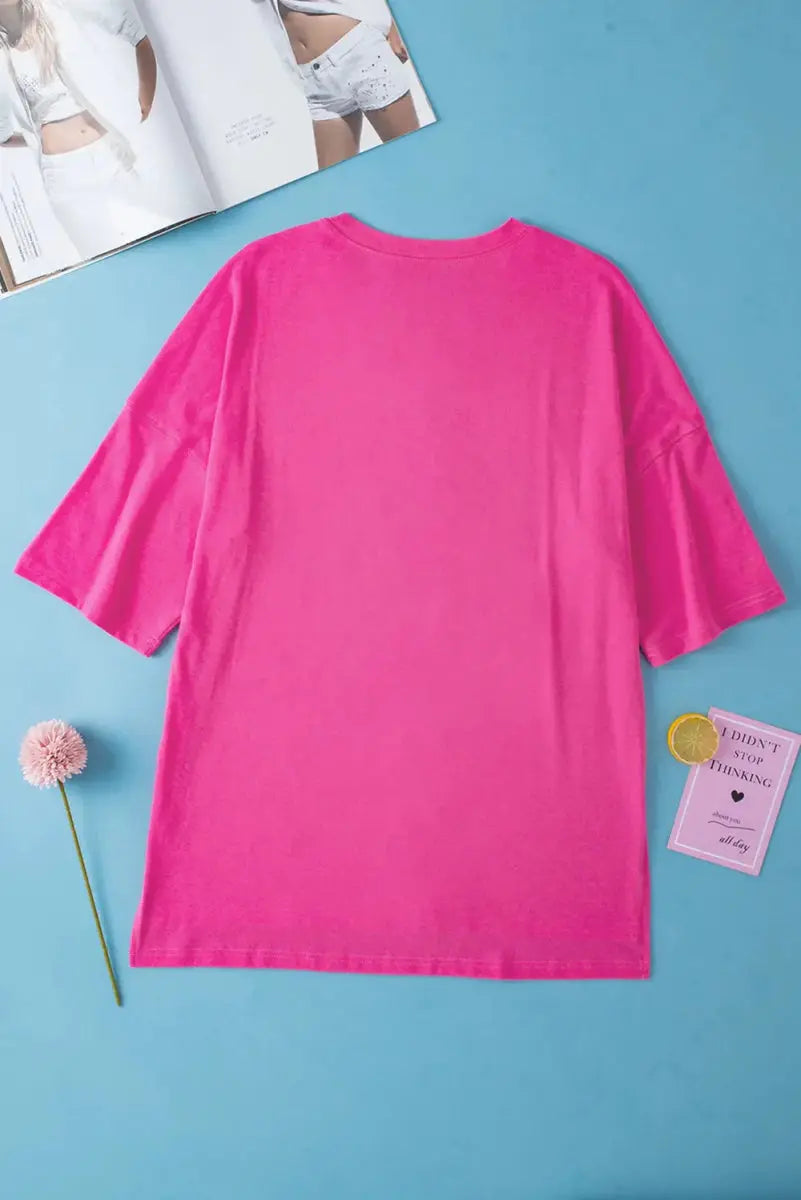 T-Shirts Trendsi Slit Round Neck Tee Women's Casual Top Half Sleeve Soft Fabric