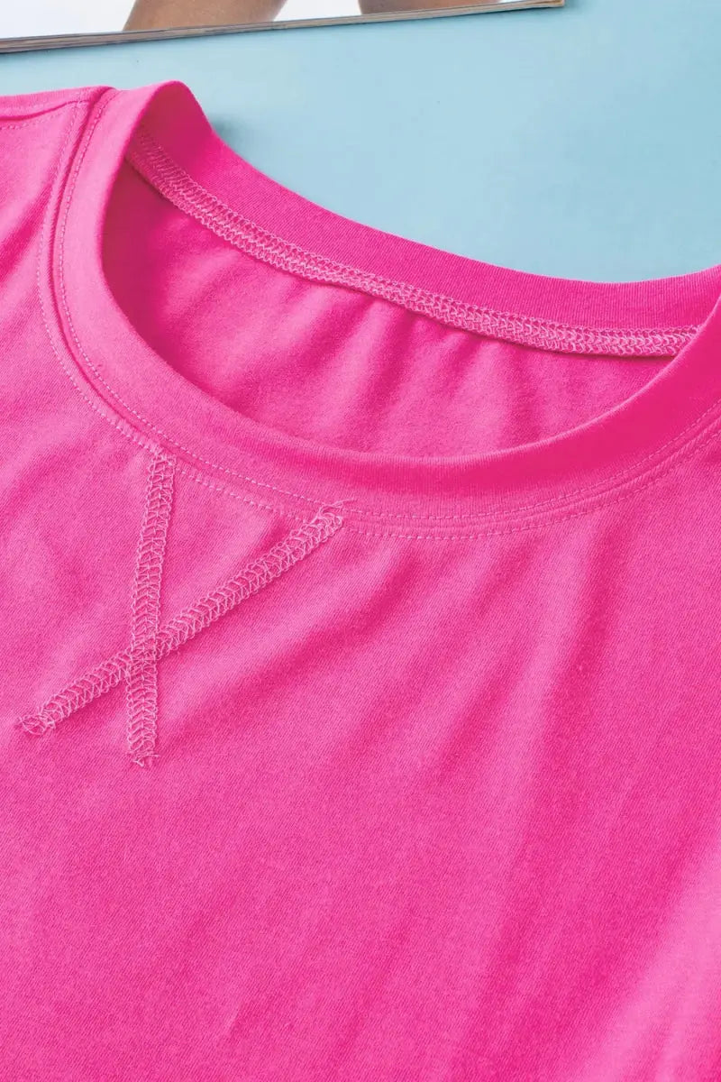 T-Shirts Trendsi Slit Round Neck Tee Women's Casual Top Half Sleeve Soft Fabric