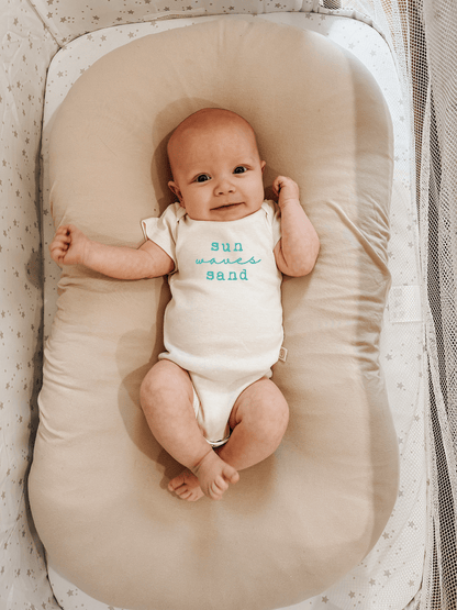 Sun Waves Sand Seafoam Organic Cotton Short Sleeve Baby Bodysuit