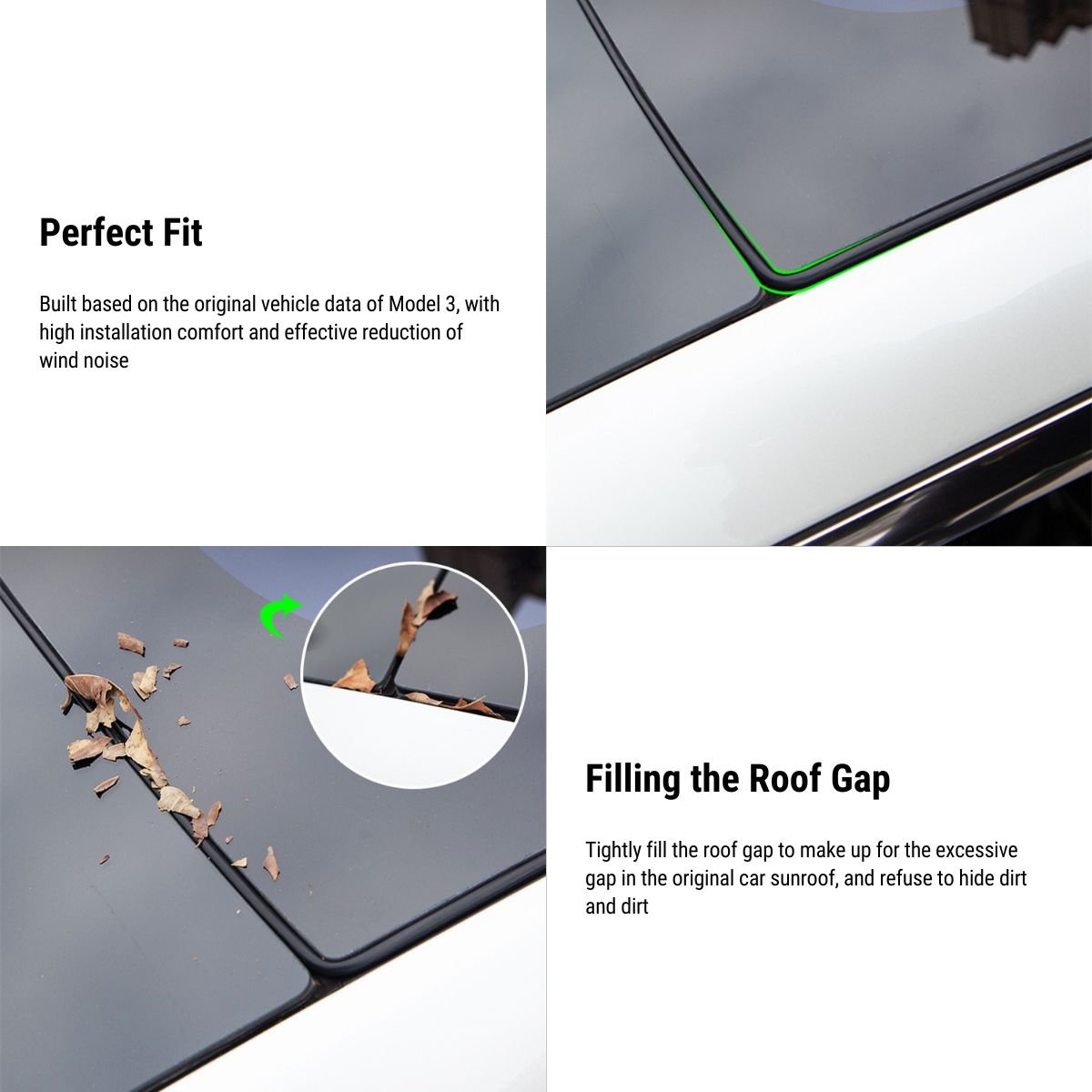 Sunroof Rubber Seal Wind Noise Reduction Kit for Model 3 | Easy Snap-In