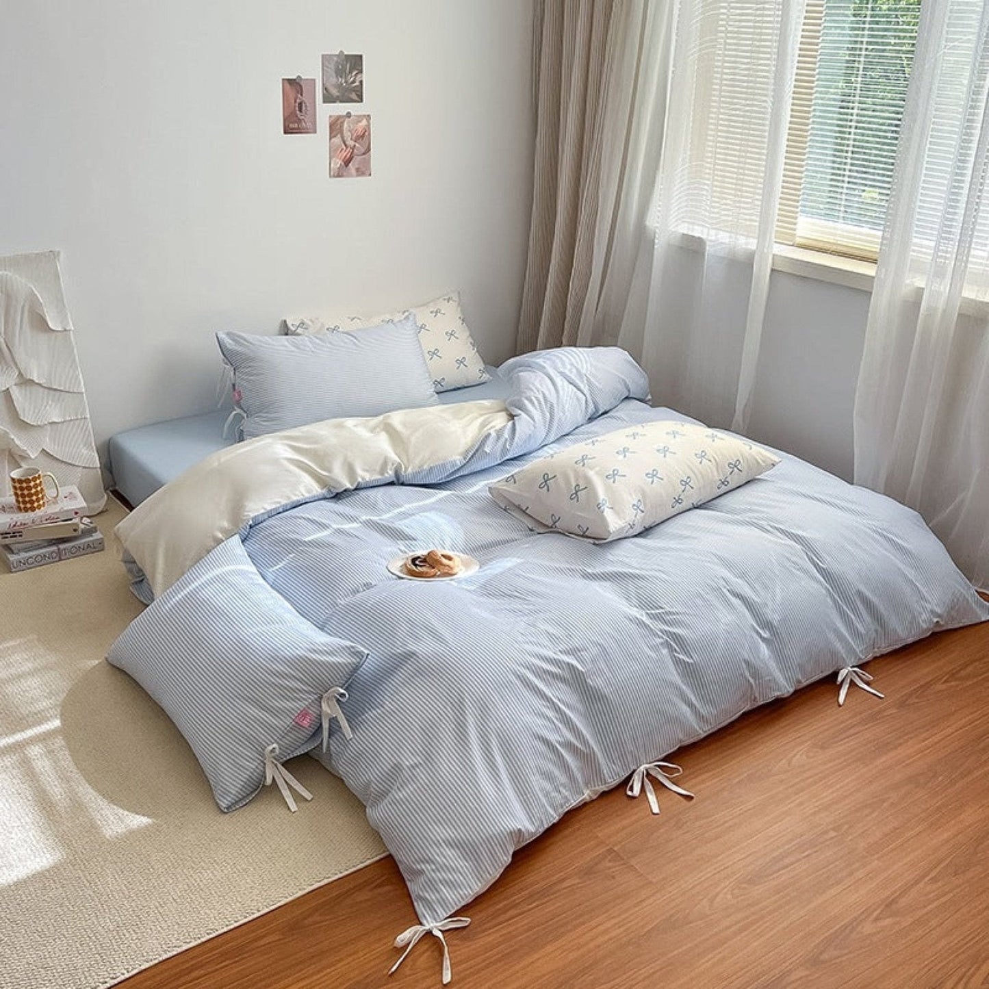 Sweet Bow Striped Bedding Set / Pink