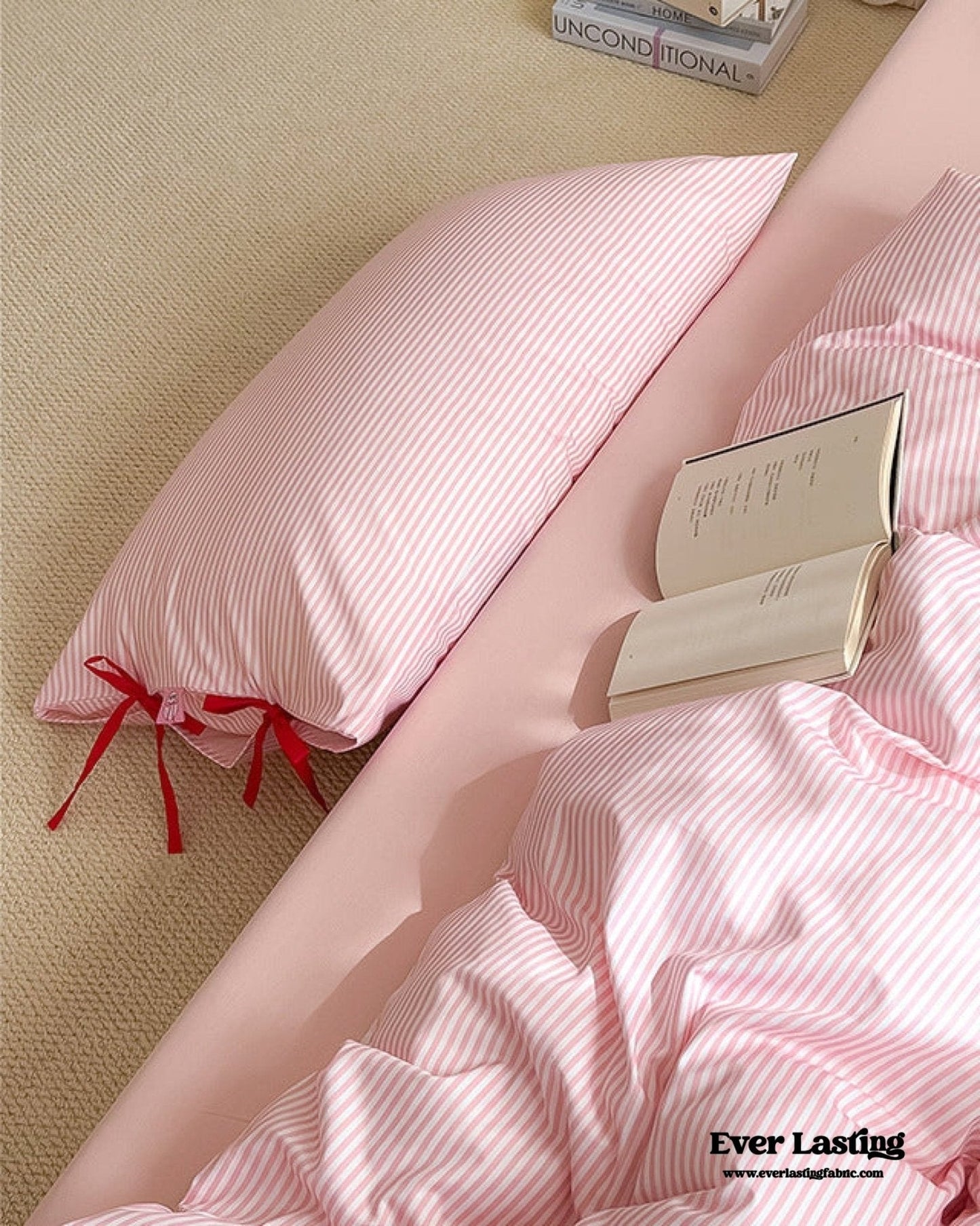 Sweet Bow Striped Bedding Set / Pink
