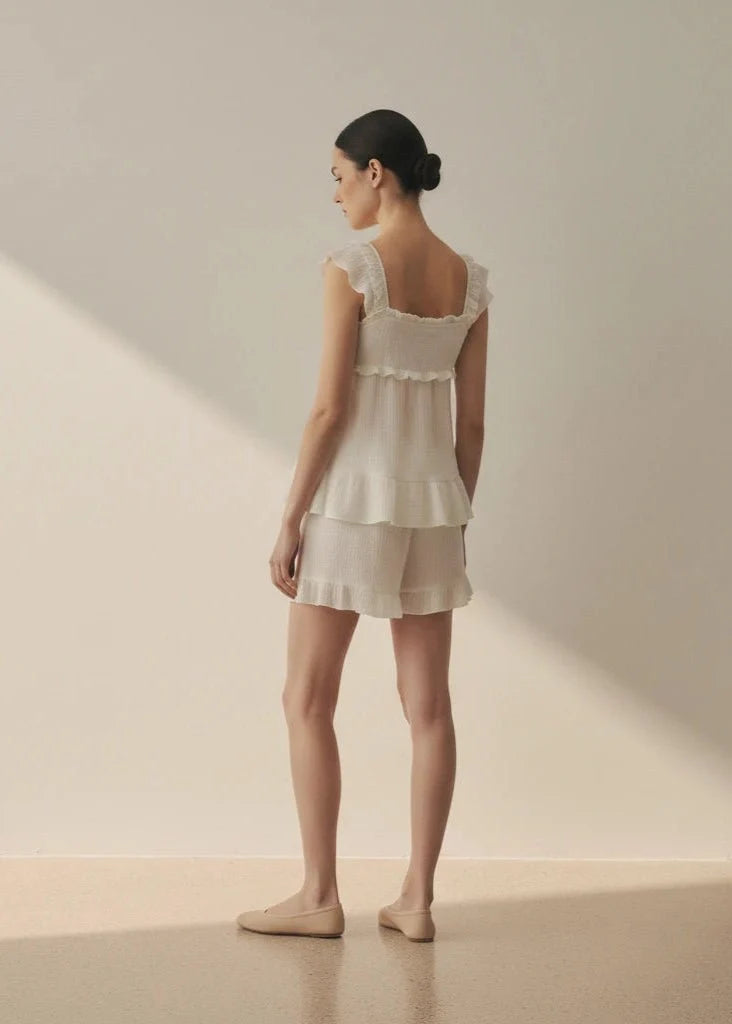 Sweet Ruffle Shorts Pajama Set / White