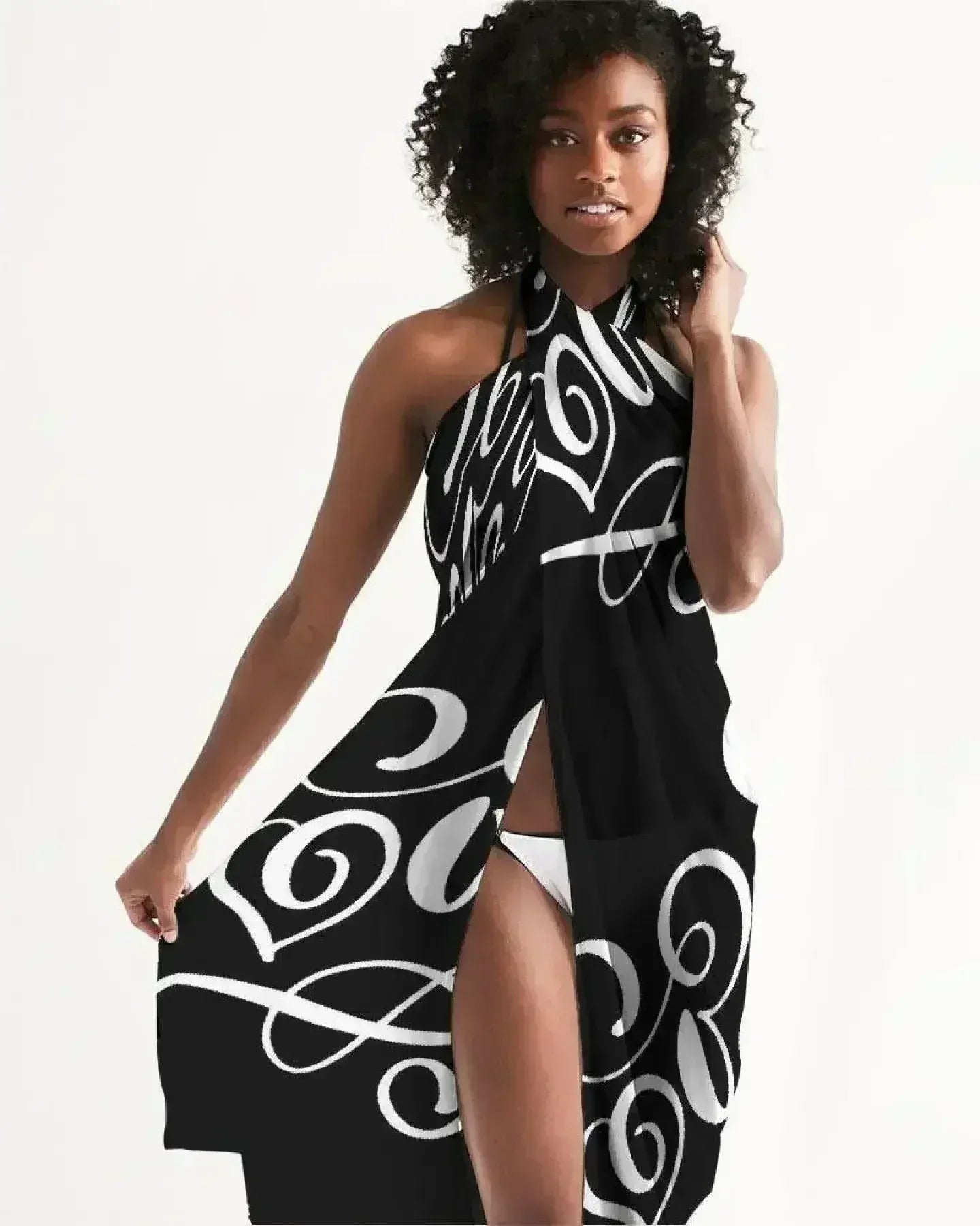 Sheer Sarong Swimsuit Cover Up Wrap / Love Black