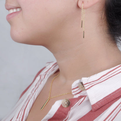 Sympathy Gold Bar Earring Threader and Necklace Jewelry Set