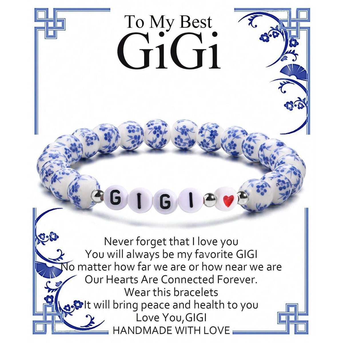 Blue and White Porcelain MAMA Beaded Bracelet