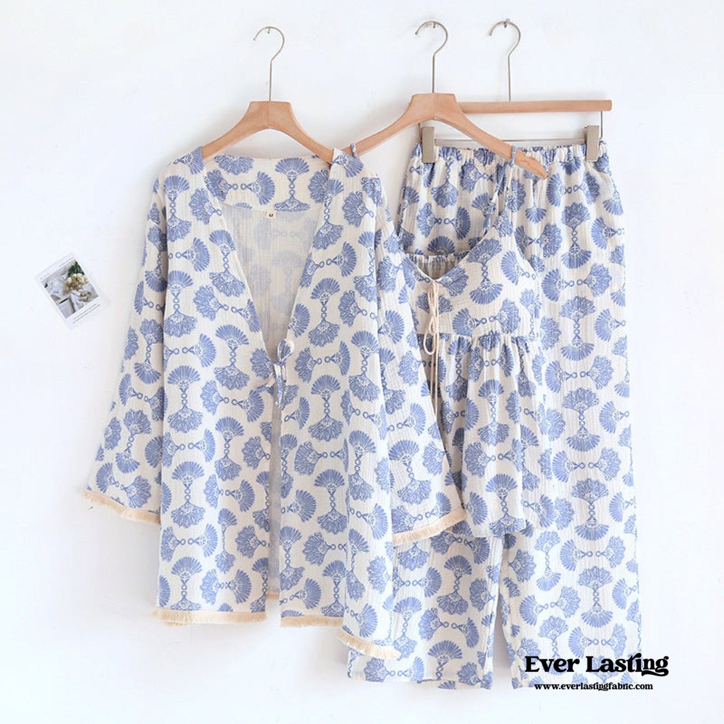 Tassel Tank Cardigan and Long Pants Pajama Set