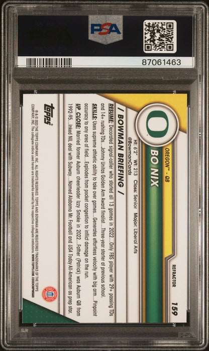 Graded 2023 Topps Bowman U Chrome Bo Nix #159 Refractor Rookie RC Football Card PSA 10 Gem Mint